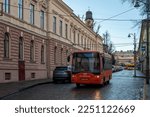 Small photo of CHERNIVTSI, UKRAINE - January 18, 2023. Bus Ikarus EAG E91 (Raba) riding with passengers in the streets of Chernivtsi.