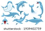 Set Of Cute Dolphins. Cute Blue ...