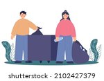 people and garbage. cleaning... | Shutterstock .eps vector #2102427379