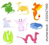 set of dragons cartoon on white ... | Shutterstock .eps vector #2102427400