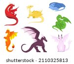 set of dragons cartoon on white ... | Shutterstock .eps vector #2110325813