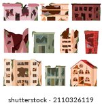 cartoon city with ruined... | Shutterstock .eps vector #2110326119