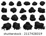 Cartoon mine coal pieces and piles. Charcoal lumps for fire, natural energy power production. Coal rocks vector set