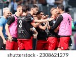 Small photo of ROTTERDAM, NETHERLANDS - MAY 21 2023: Kik Pierie, Reda Kharchouch, Couhaib Driouech, Julian Baas during the match between Excelsior Rotterdam and Fortuna Sittard at Van Dongen De Roo Stadion
