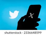 Small photo of West Bangal, India - july 24, 2023 : X twitter new logo on phone screen stock image.