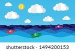 blue sea with white clouds and... | Shutterstock .eps vector #1494200153