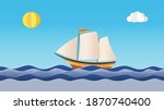 blue sea with a sailboat on the ... | Shutterstock .eps vector #1870740400