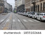 Small photo of Via Manzoni - Milan - Lombardy - Italy - November 13, 2020.Row of taxis waiting for passengers in centre Milan, Italy The business of taxi drivers has come to a halt due to the second wave of Covid 19