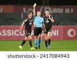 Small photo of 24th Jan 2024; Stadio Tre Fontane, Roma, Italy; Uefa Champions League football; Roma versus Bayern; Valentina Giacinti of AS Roma and referee Frida Klarlund
