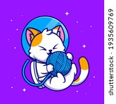 Cute Cat Astronaut Playing Yarn ...