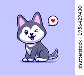 Cute Husky Dog Cartoon Vector...