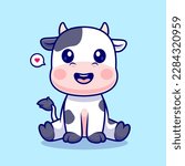 cute cow sitting cartoon vector ...