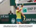 Small photo of Paris, France - 27 May 2022: 5th seed Rafael Nadal (ESP) defeated 26th seed Botic Van De Zandschulp (NED) in the 3rd round on day 6 of the Roland Garros tennis tournament