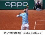 Small photo of Paris, France - 29 May 2022: Marcel Granollers servinging during his doubles match with Horacio Zeballos against O'Mara and Withrow on day 8 of the Roland Garros tennis tournament