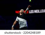 Small photo of September 20, 2022 - Les Arenes de Metz, Metz, France, Moselle Open - Belgian qualifier Zizou Bergs retired with injury when playing against Georgia’s Nikoloz Basilashvili (5) in 1st round of Main Dra