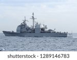Small photo of Kanagawa, Japan - October 15, 2015:United States Navy USS Chancellorsville (CG-62), Ticonderoga-class guided missile cruiser.