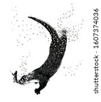 Otter Catching Fish Ink Drawing