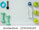 top view exercise stuff on... | Shutterstock . vector #2153156149