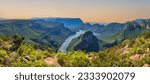 Small photo of Panorama shot of the Blyde River Canyon, dam and the mountains with lush foliage, Panorama Route, Graskop, Mpumalanga, South Africa