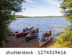 Canoes on the lake coast, Algonquin Park, Canada
