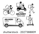 delivery service set. couriers... | Shutterstock .eps vector #2027388809