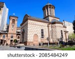 Small photo of Bucharest, Romania, 27 March 2021: Main historical building of Buna Vestire St Anton Church (Biserica Buna Vestire Sf Anton) near Curtea Veche (Old Court) in the old city center in a sunny spring day