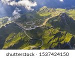 An aerial shot of the Grossglockner high alpine roads at daytime in Austria