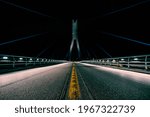 A closeup shot of a bridge in Northern Norway against night sky background