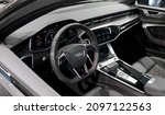 Small photo of Luxurious, Comfortable And Modern Car Interior Ideal Concept For Power, Performance, Automobile And Technology