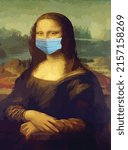 Small photo of A funny illustration of the Mona Lisa with a face mask