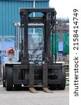 Small photo of NEWMARKET, UNITED KINGDOM - Mar 26, 2011: A vertical shot of a counterbalance forklift truck in a construction sight