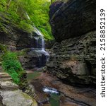 Small photo of The beautiful waterfall in the Watkins Glen park in upstate New York