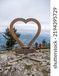 Small photo of BOHINJ, SLOVENIA - Aug 12, 2022: A heart-shaped ornament standing on the Vogel top in the Alp mountains