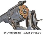 A closeup shot of a revolver of ...