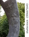 Small photo of RUGB, GB - Jul 09, 2022: A detailed closeup of Frank Whittle Memorial in Rugby, England