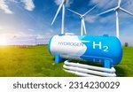 Small photo of Green Hydrogen renewable energy production pipeline for clean electricity solar and windturbine facility.