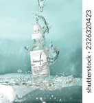 Small photo of LONDON, GB - Dec 08, 2022: A vertical shot of an Ordinary brand skin serum with water splashes