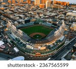 Small photo of CHICAGO, US - Jul 22, 2021: Birds Eye View of Wrigley Field, Home of the Chicago Cubs MLB Franchise. Golden Hour