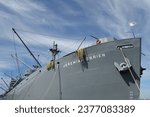 Small photo of CALIFORNIA, US - Dec 04, 2018: A low angle shot of the military Jeremiah O'Brien on the background of the blue sky