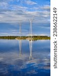 A vertical of a power line in Kemijarvi, Eastern Lapland, Finland