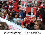 Small photo of 8 May 2022, Tunisia, Tunis: Demonstrators take part in a rally at Avenue Habib Bourguiba in Tunis, to show support to Tunisian President Kais Saied (photo by Hasan Mrad)