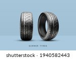 two new summer tires on a blue background. The inscription summer tyres.