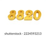 Small photo of Number 8820 is made of gold-painted teak, 1 centimeter thick, placed on a white background to visualize it in 3D.