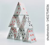 Small photo of House of cards made with poker cards, French deck