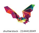 flying bat in colorful polygon. ... | Shutterstock .eps vector #2144413049