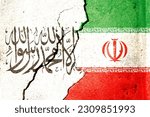Small photo of Taliban vs Iran flags Iran and Taliban conflict. Afghanistan and Iran conflict, war crisis, relationship, economy, trade concept