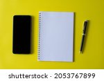 top view of blank open notebook ... | Shutterstock . vector #2053767899