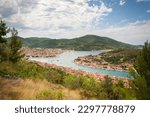 The town of Vela Luka on the island of Korcula, view of the bay from the hills