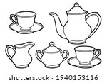 hand drawing tea set. teapot ... | Shutterstock .eps vector #1940153116