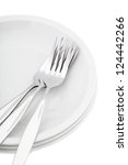 Close up image of table utensils on white background